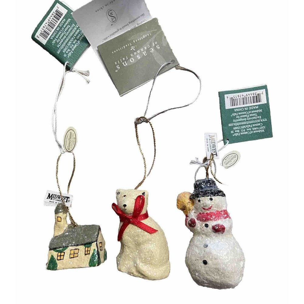 Seasons of Cannon Falls Teena Flanner Signed Christmas Ornaments Mini Set of 3